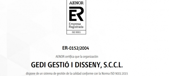 Gedi renova per quinzè any consecutiu el certificat de gestió de qualitat ISO 9001